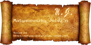 Matyasovszky Jolán névjegykártya